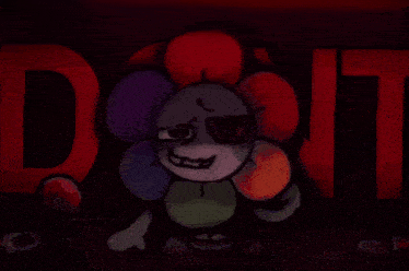 a cartoon flower is standing in front of a red sign that says want