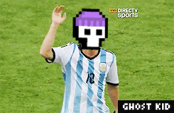 a soccer player wearing a purple hat with a pixelated skull on it