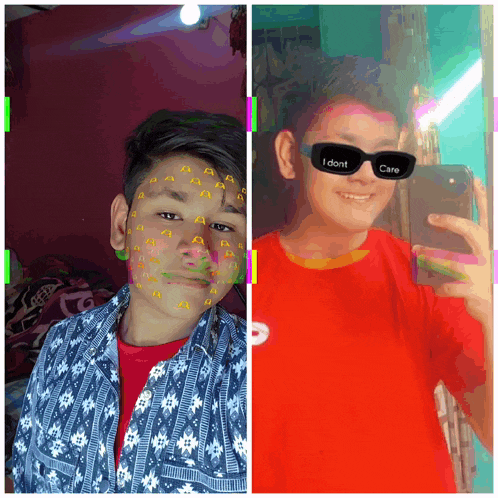 a boy wearing sunglasses that say i don t care
