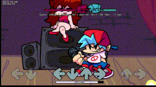 a cartoon character is playing a video game while a girl sits on a speaker .