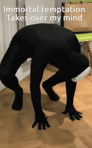 a person in a black bodysuit with immortal temptation takes over my mind written on the bottom