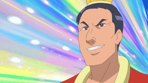 a cartoon character with a crown on his head is smiling