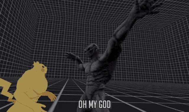 a computer generated image of a frog and a monster with the words oh my god