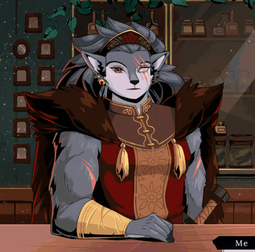 a cartoon character with a crown on his head is standing in front of a shelf of bottles and says me