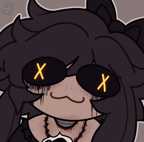 a drawing of a person with x on their eyes