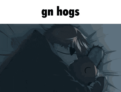 a picture of a man holding a chainsaw with the words gn hogs below him