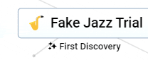 fake jazz trial first discovery logo with a saxophone