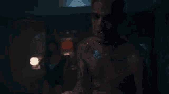a blurred image of a person 's face with a red background