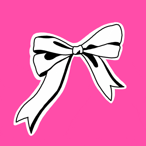 a black and white drawing of a white bow on a pink background