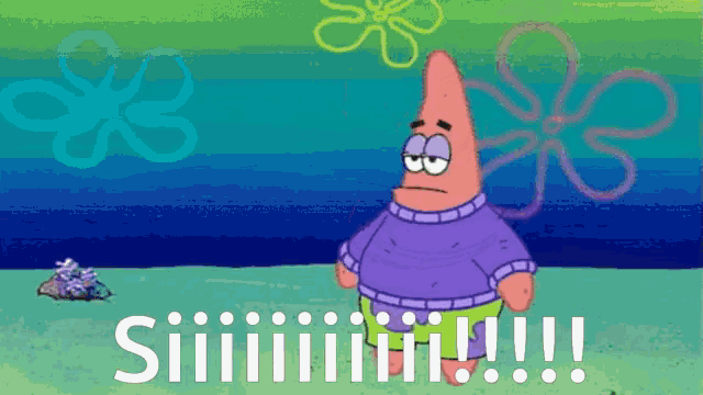 patrick star from spongebob is wearing a sweater and shorts