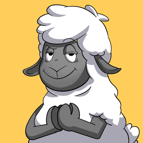 a cartoon drawing of a sheep with a serious look on his face
