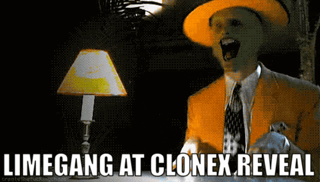 limegang at clonex reveal is written next to a man in a suit