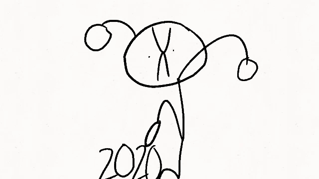 a black and white drawing of a stick figure with the year 2010 written below it .