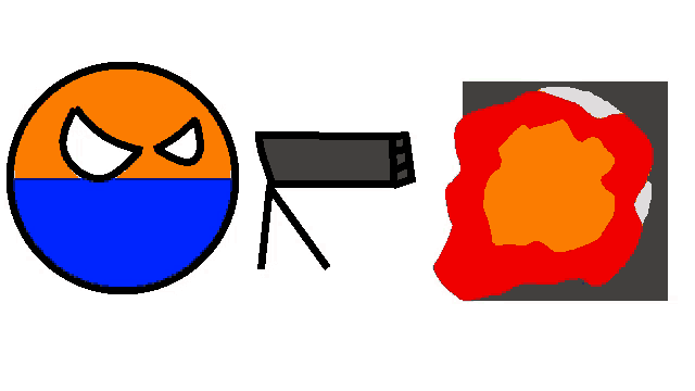 a cartoon drawing of a ball with an angry face next to a fireball
