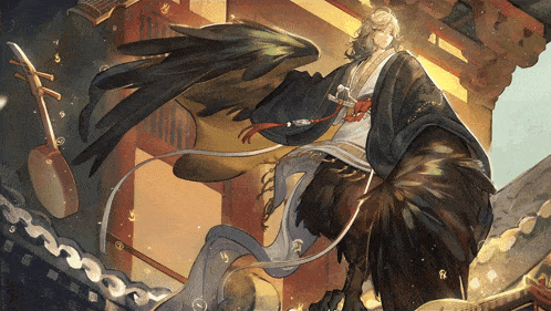 a drawing of a man with a bird 's wings