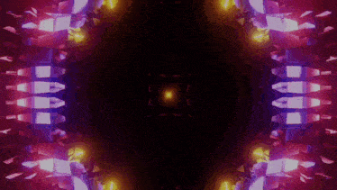 a kaleidoscope of pink and yellow lights on a black background