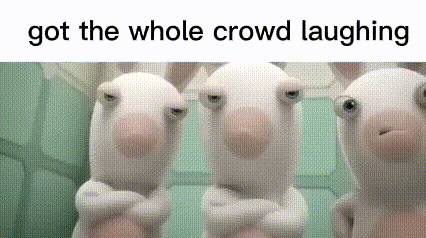 three stuffed animals are standing next to each other with their arms crossed and the words `` got the whole crowd laughing '' above them