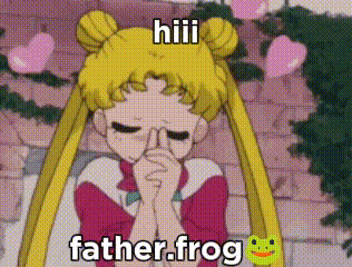 a cartoon of a girl covering her nose with her hands and the words father frog on the bottom .