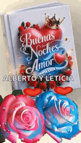 a book with hearts and roses on it and the name alberto y leticia on the bottom .