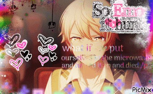 a picture of a boy with the words so emo it hurts on the top