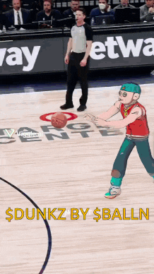 a cartoon of a man dunking a basketball with the words $ dunkz by $ balln on the bottom