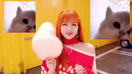 a woman is holding cotton candy in front of a yellow wall and a cat .