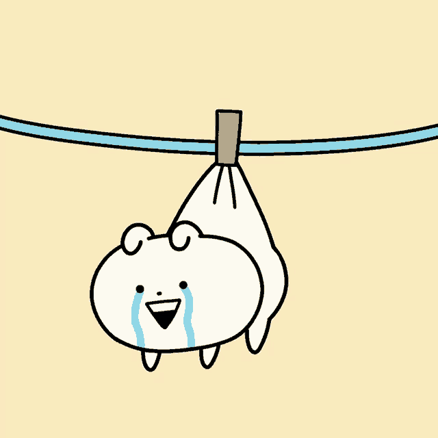 a cartoon of a bear hanging upside down on a clothesline