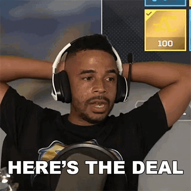 a man is wearing headphones and says here 's the deal