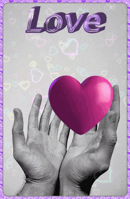 a picture of a person holding a pink heart with the word love above them