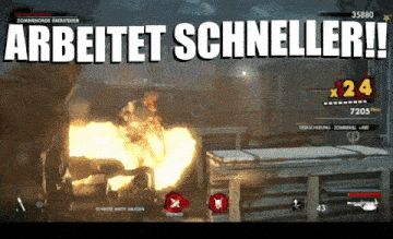 a screen shot of a video game with the words arbeitet schneller on it