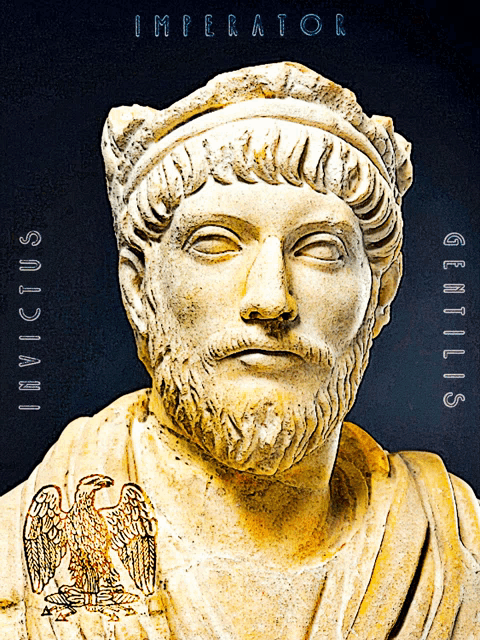 a statue of a man with a beard and the word imperator beneath him