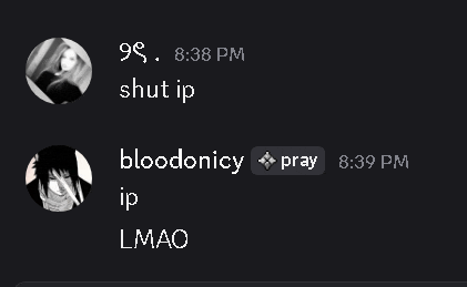 a screenshot of a conversation between bloodonicy and lmao