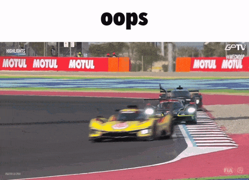 the word oops is on the bottom of a picture of a race track