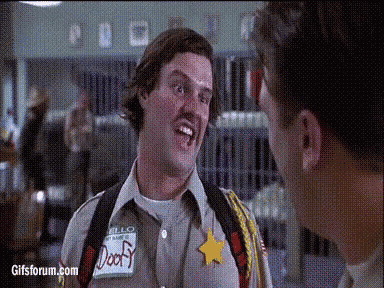a man in a sheriff 's uniform is talking to another man .