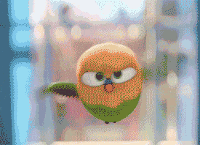 a pixelated image of a bird with a blue beak