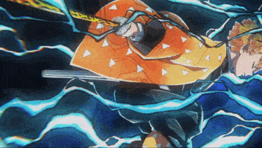 a cartoon of a man holding a sword with triangles on it