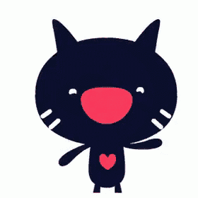 a black cartoon cat with a red heart on its chest .