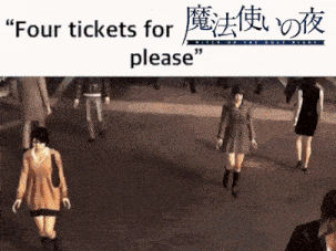 a group of people walking down a street with the words " four tickets for please " on top