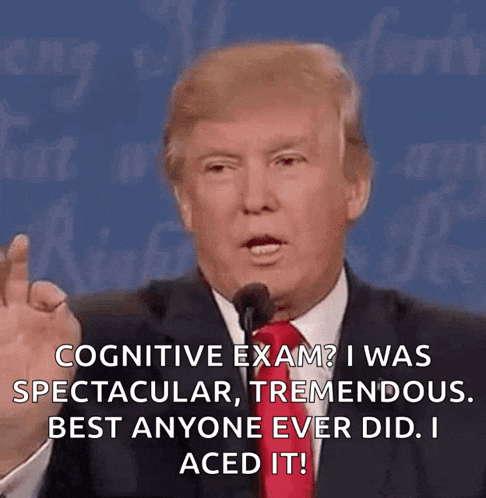 donald trump is speaking into a microphone and says cognitive exam i was