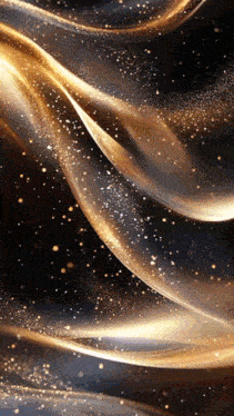 a black background with a gold swirl and sparkles coming out of it