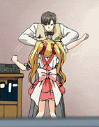 a man is holding a girl 's head in a cartoon .