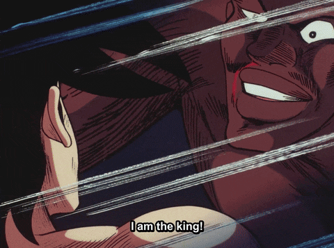 a cartoon of a man saying " i am the king " with his hand