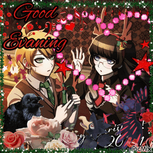 a picture of a boy and a girl with the words good evening written on it