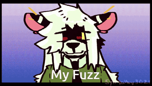 a cartoon drawing of a cat with the words my fuzz on the bottom