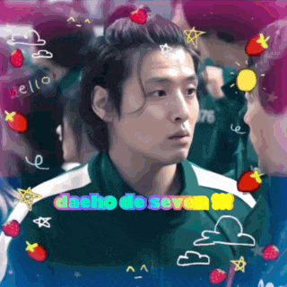 a picture of a man with strawberries on his hair and the words dacho do seven on the bottom