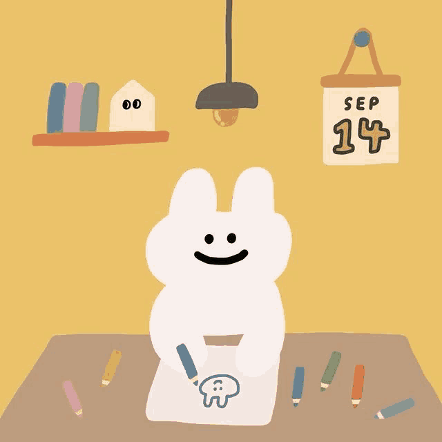 a drawing of a rabbit with a calendar that says sep 14 on it