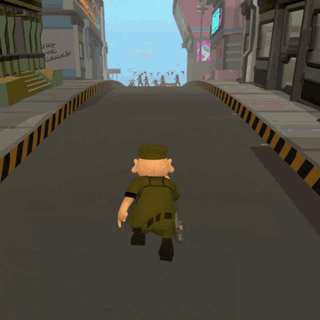 an advertisement for gade iii shows a cartoon character walking down a street