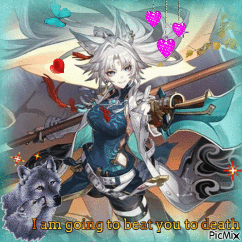 a picture of a girl with a wolf says i am going to beat you to death picmix