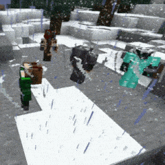 a group of minecraft characters in a snowy area
