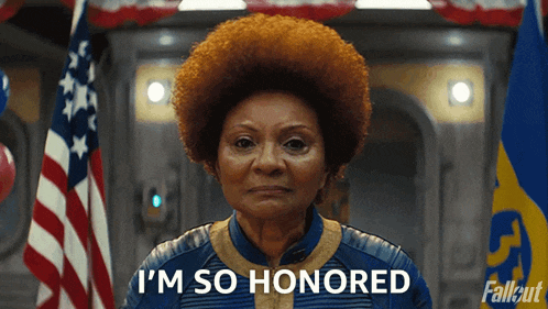 a woman in a fallout outfit says i 'm so honored